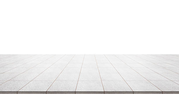 白い背景に隔離された空の大理石の床 - tiled floor tile floor marble ストックフォトと画像