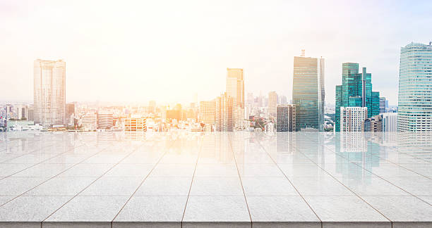 istock Empty marble floor with Tokyo cityscape aerial view 636636934