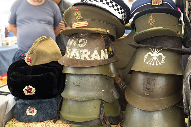 istock Group of several war helmets from 20th century 636638016