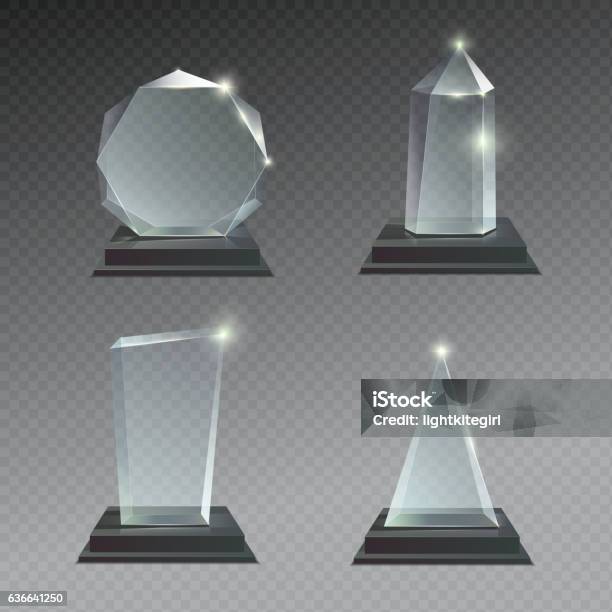 Empty Glass Trophy Awards Vector Set Stock Illustration - Download Image Now - Trophy - Award, Award, Glass - Material