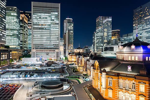istock panoramic city night view with tokyo station 636645160