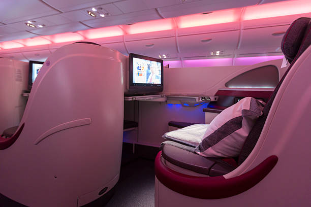 A380 Boeing Business Class plane interior stock photo