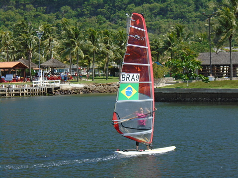 Niterói, RJ, Brazil - December 19, 2015: Brazilian competitor in the Brazilian Sailing Cup, Niterói, Rio de Janeiro, Brazil