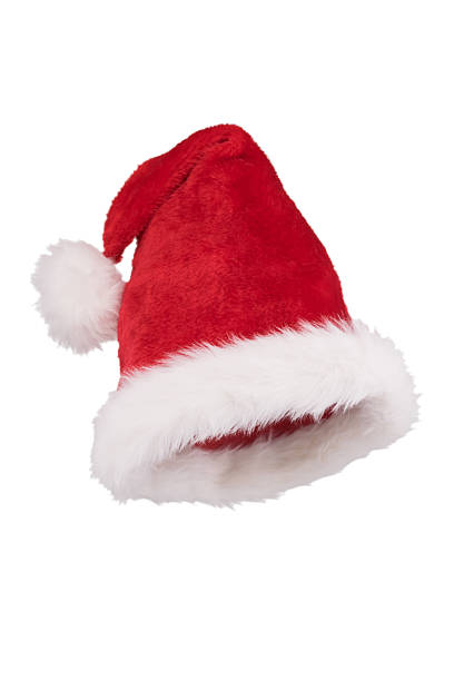 Santa hat with folded tip 3/4 view isolated on white stock photo