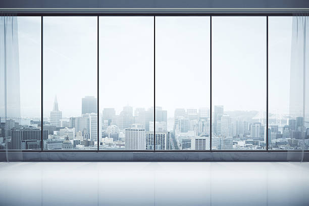 istock Contemporary interior with city view 636658094