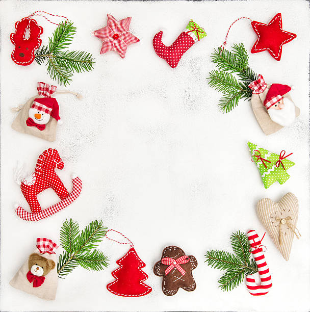 istock Christmas frame ornaments decorations gift bags Holidays background 636663610