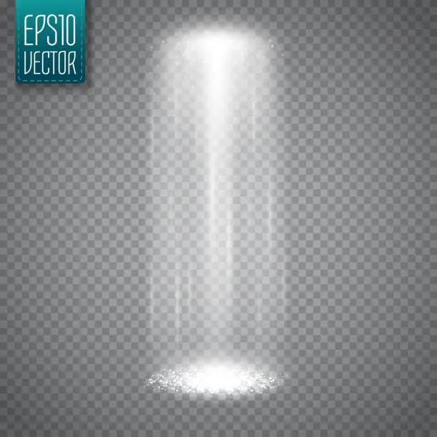 Vector illustration of UFO light beam isolated on transparent background. Magic spotlight. Vector