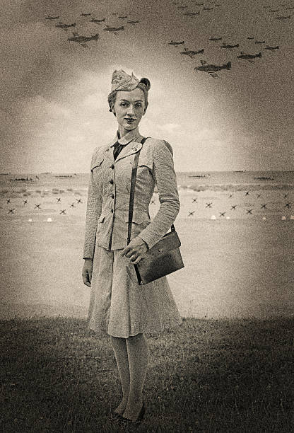 Multiple exposure digital image of a World War 2 Female Navy Officer reenacting Omah Beach on D-Day. Complete with authentic fighter planes and landing craft.