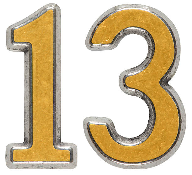istock Metal numeral 13, thirteen, isolated on white background 636665618