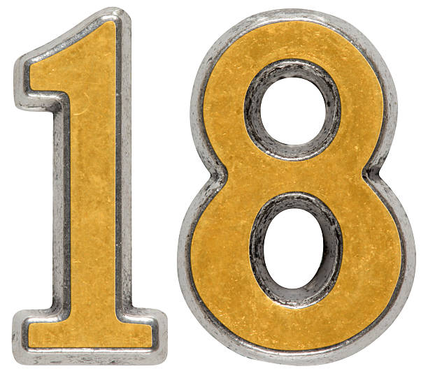 istock Metal numeral 18, eighteen, isolated on white background 636665904