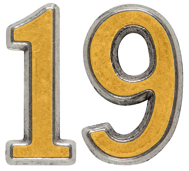istock Metal numeral 19, nineteen, isolated on white background 636665960