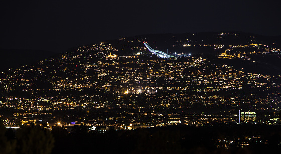 Panorama notturno di Como, Lago di Como.