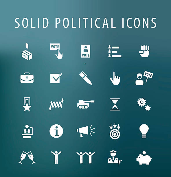 ilustraciones, imágenes clip art, dibujos animados e iconos de stock de conjunto de 25 iconos políticos sólidos universales. - political rally