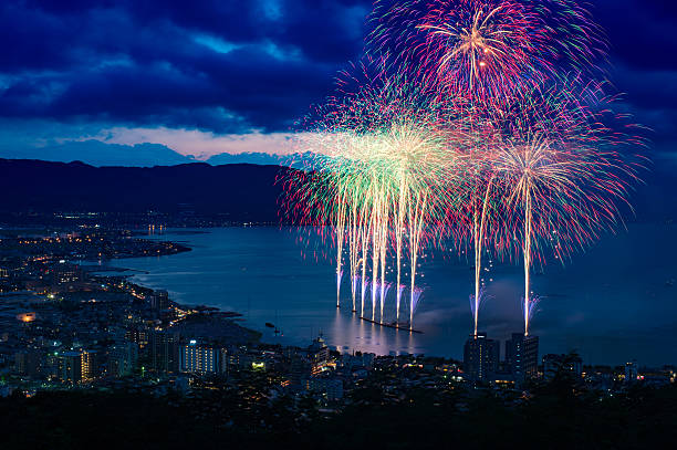Lake Suwa Fireworks Fireworks display of the Lake Suwa performed in summer suwa lake photos stock pictures, royalty-free photos & images