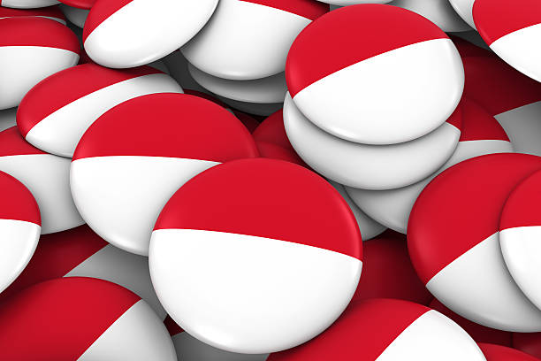 istock Monaco / Indonesia Flag Badges Background 636670540