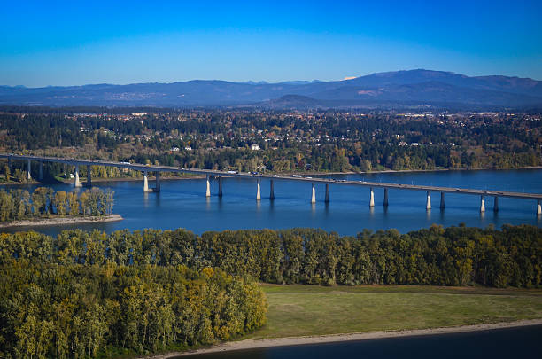 Interstate Highway bridge over the Columbia River stock photo