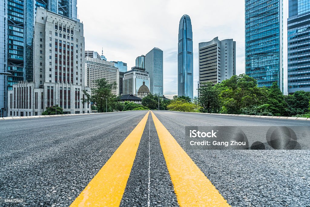 empty asphalt road leading to downtown Hong Kong empty asphalt road leading to downtown Hong Kong,china. Hong Kong Stock Photo