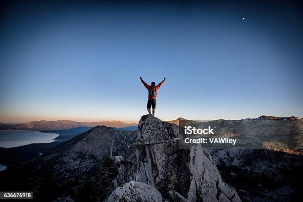 Success And Victory In The Mountains Stock Photo - Download Image Now - Aspirations, Success, Achievement