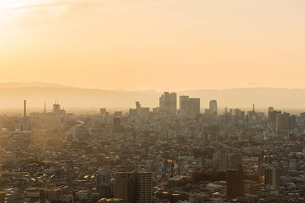 istock Nagoya cityscape and skyscraper with sky in twilight time 636677726