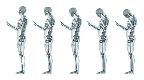 anatomia umana che mostra posture sbagliate dell'uso del telefono - wireless technology three dimensional shape people men foto e immagini stock
