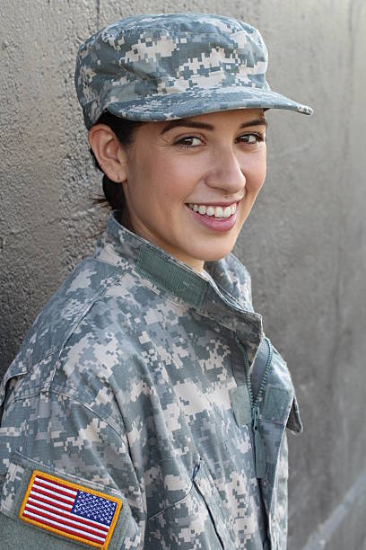 istock Girl wearing camo military style jacket 636679776