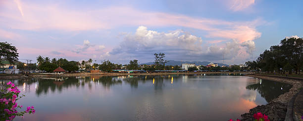 Sundown in the City. Panorama stock photo