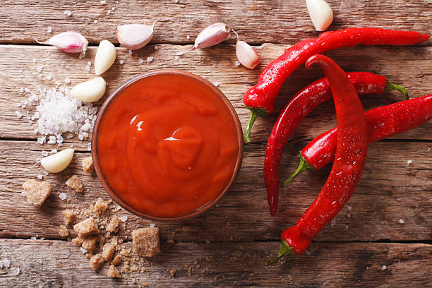 istock Freshly prepared Sriracha Hot chilli Sauce close-up on the table 636684370