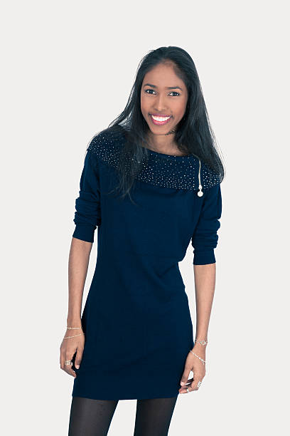 istock Beautiful woman doing different expressions in different sets of clothes: smile 636685154