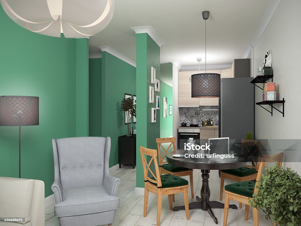 Intérieur petits appartements. Illustration 3D - Photo de De petite taille libre de droits