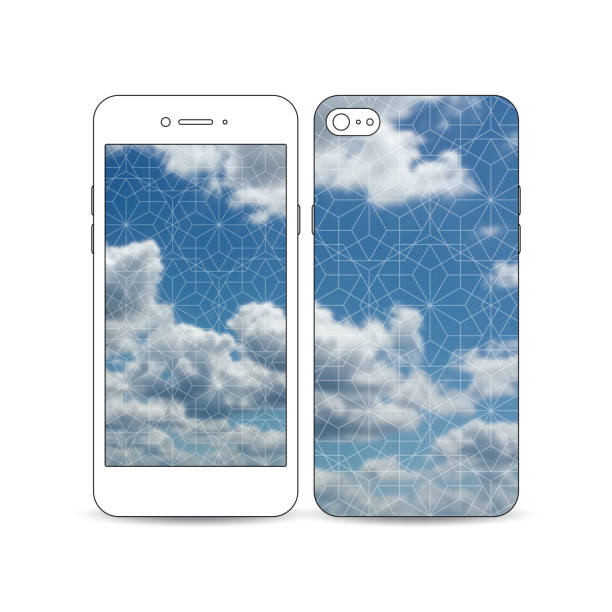 ilustrações de stock, clip art, desenhos animados e ícones de dispositivo móvel smartphone com um exemplo do ecrã e tampa - technology mobile phone cloudscape cloud