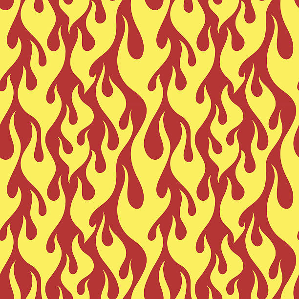Yellow flames seamless pattern Yellow fire flames on a red background, old school seamless vector pattern flame patterns stock illustrations
