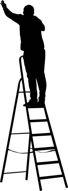 ilustrações de stock, clip art, desenhos animados e ícones de silhouette worker climbing the ladder. vector illustration - climbing clambering silhouette men