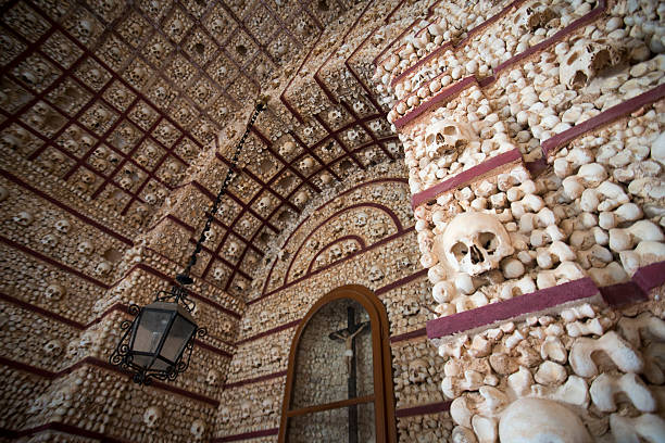 EUROPE PORTUGAL PORTUGAL ALGARVE FARO CHAPEL OF BONES the capela dos ossos at the Igreja do Carmo in the old town of Faro at the east Algarve in the south of Portugal in Europe. faro district portugal photos stock pictures, royalty-free photos & images