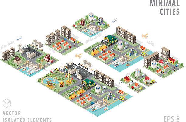 set of isolated isometric minimal city maps. - 地區類型 插圖 幅插畫檔、美工圖案、卡通及圖標