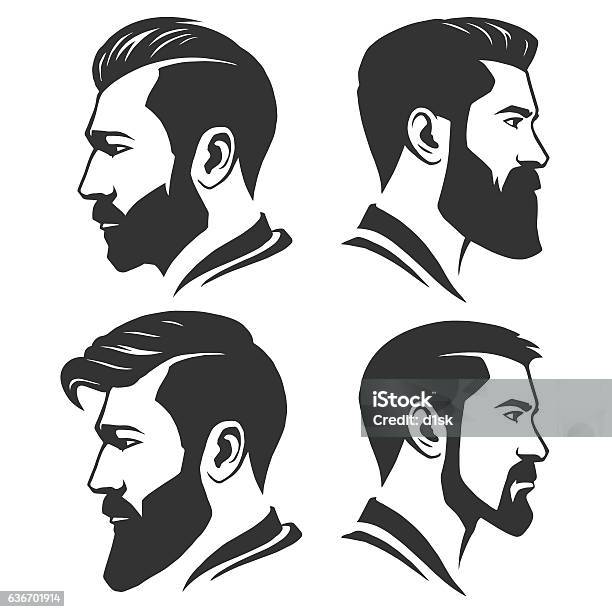 Mann Mit Bart Variationen Silhouette Stock Vektor Art und mehr Bilder von Männer - Männer, Profil, Vollbart