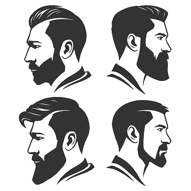 man with beard variations silhouette - 剪髮師 插圖 幅插畫檔、美工圖案、卡通及圖標