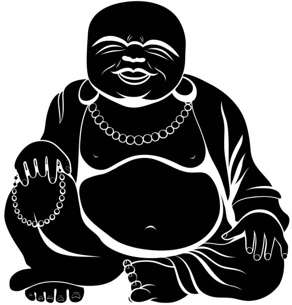 Laughing Buddha or Hotei sitting. Vector illustration. Laughing Buddha or Hotei sitting. Vector illustration. EPS buddha face stock illustrations