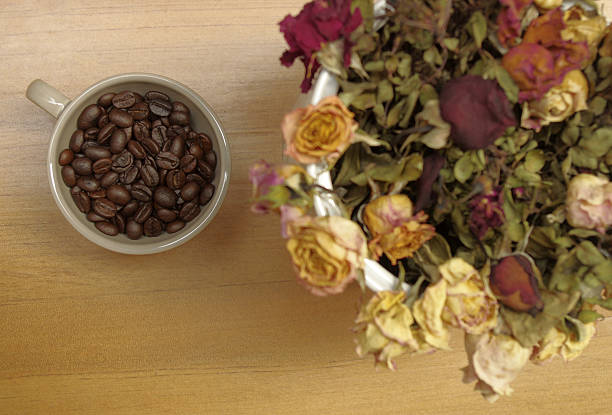 coffee bean with dry flower stock photo