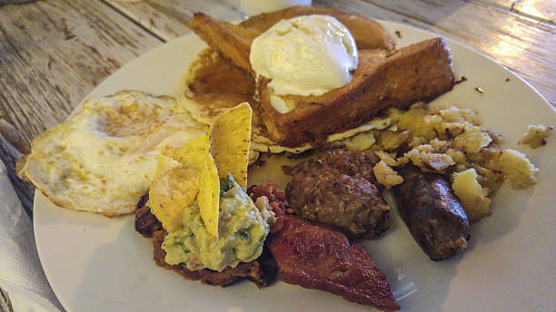 istock Sousage with french toast and ice cream 636707708