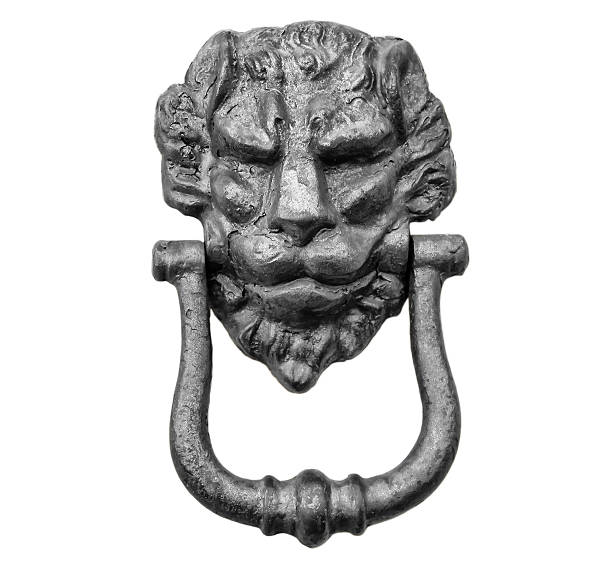 istock Lion head knocker on an old white wooden door 636708558