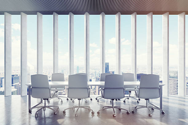 istock Conference room: narrow shades on the window. City 636712872