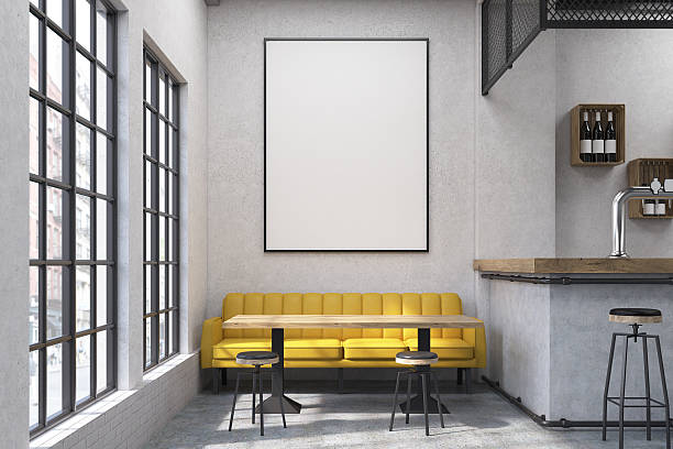 istock Close up of a cafe with a yellow sofa 636713550