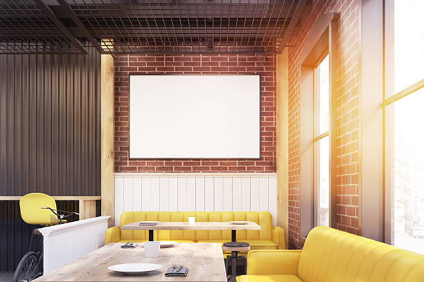 istock Diner interior with yellow furniture, toned 636713758