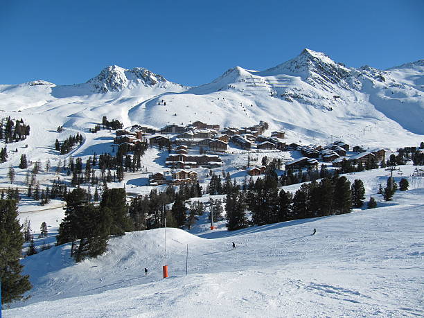 panorama of the ski resort village of la plagne panorama of the ski resort village of la plagne la plagne photos stock pictures, royalty-free photos & images