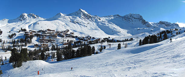 panorama of the ski resort village of la plagne panorama of the ski resort village of la plagne la plagne photos stock pictures, royalty-free photos & images