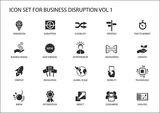 ilustrações de stock, clip art, desenhos animados e ícones de digital business disruption icon set - flexibility