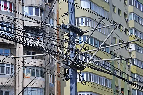 Photo of High voltage pole in the city