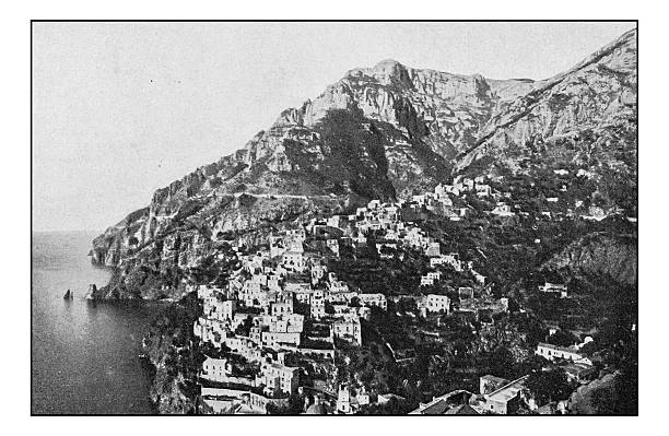 istock Antique dotprinted photographs of Italy: Campania, Positano 636721104