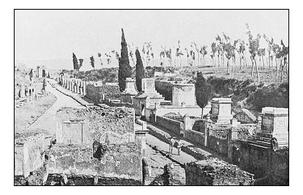 istock Antique dotprinted photographs of Italy: Campania, Pompei ruins 636724908