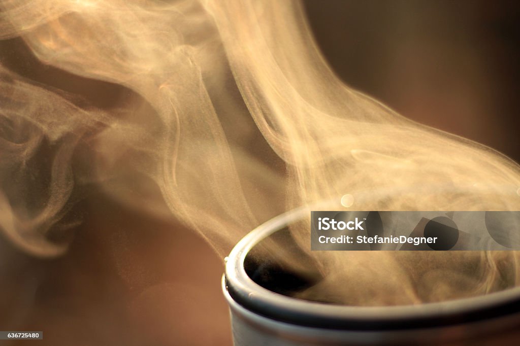 Vapor de té caliente contra el sol en la naturaleza, Evaporación - Foto de stock de Vapor libre de derechos